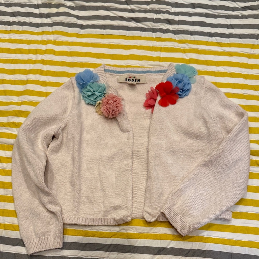 Boden Kids Light Pink Cardigan with Colorful Floral Details